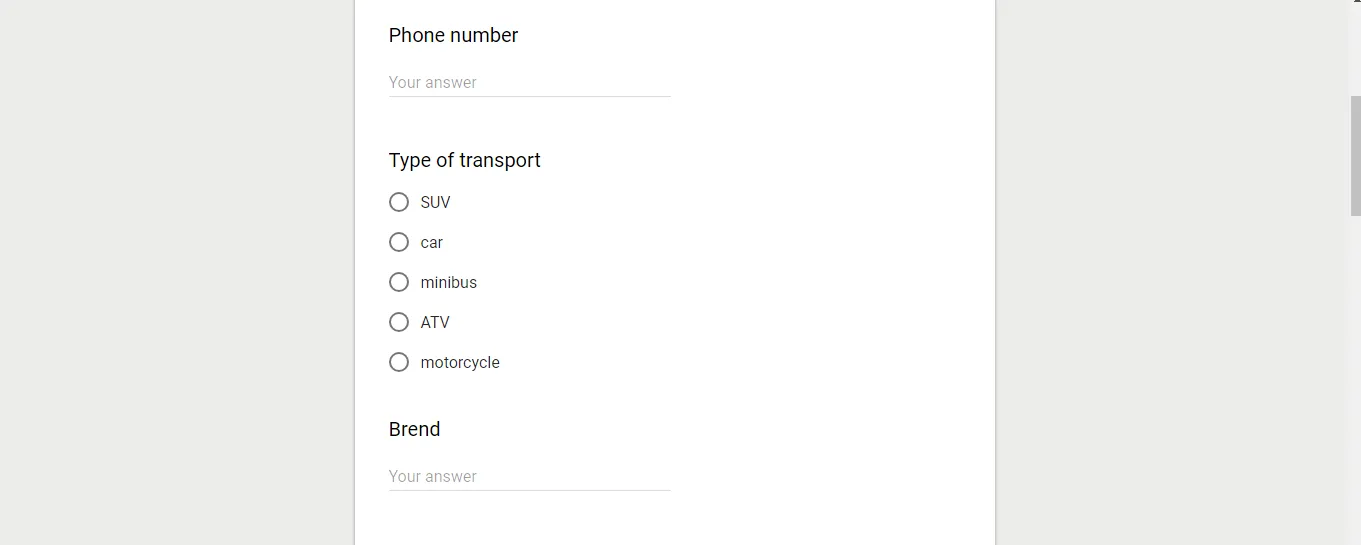 Google Form — form, which is quick and easy to fill